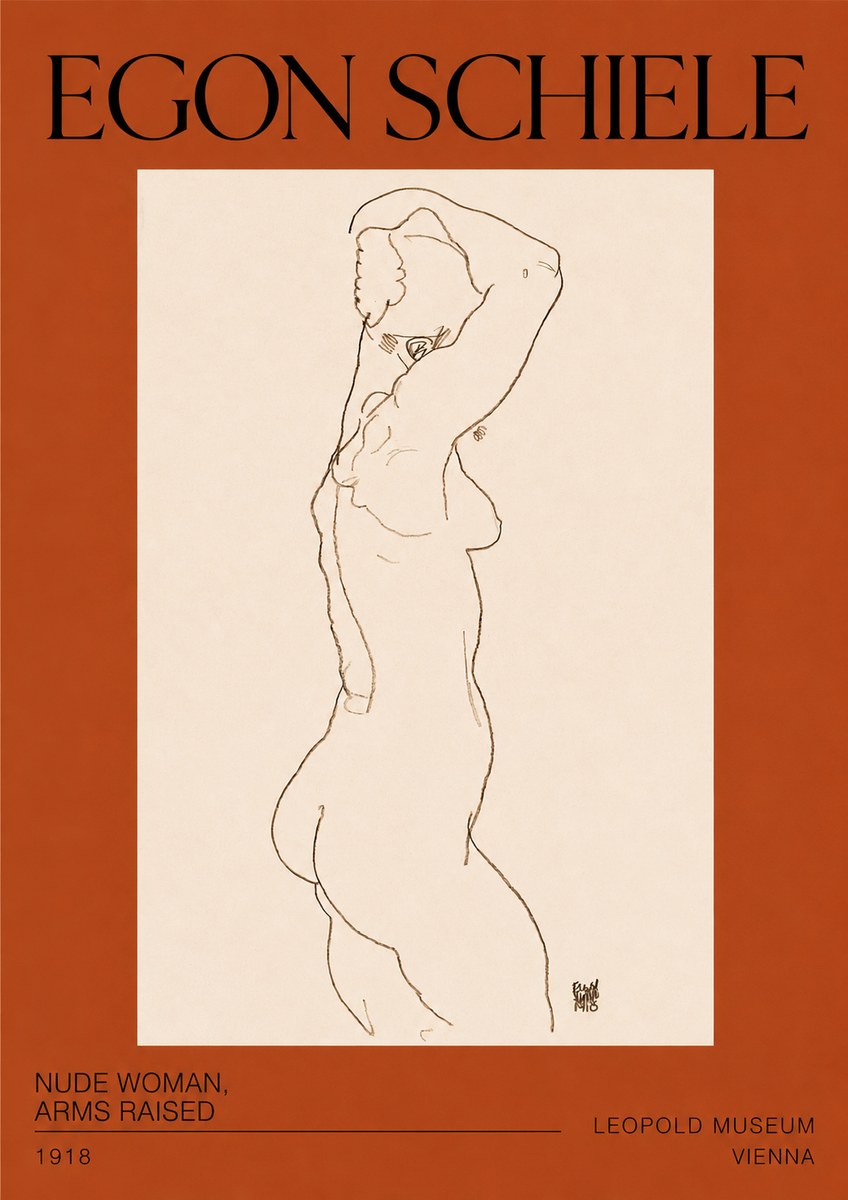 Schiele Nude Woman, Arms Raised No2 - Affiche
