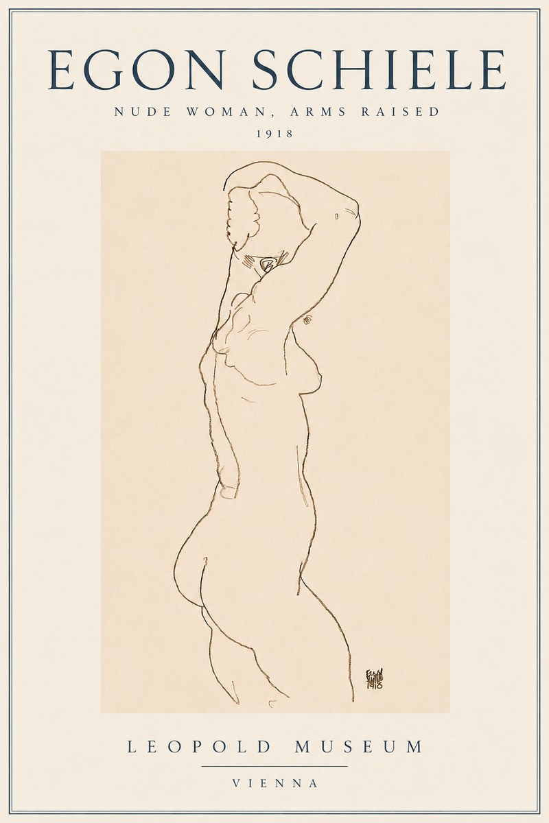 Schiele Nude Woman, Arms Raised No3 - Affiche