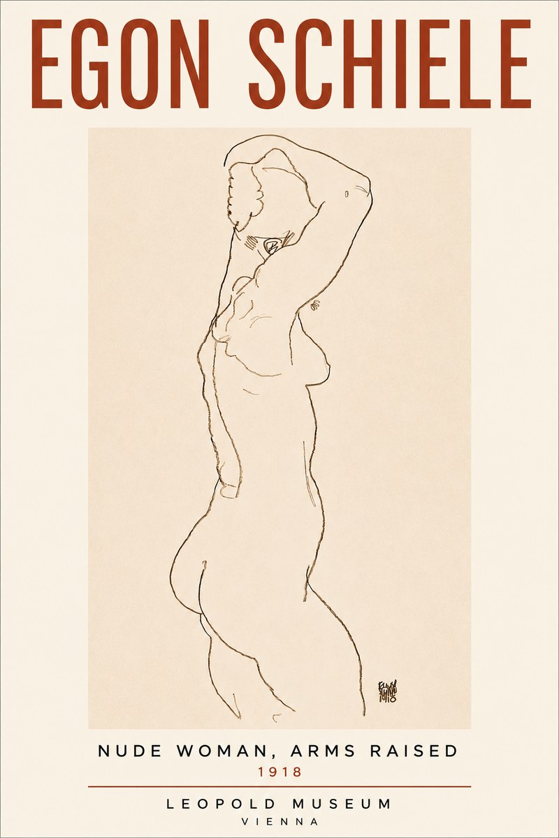 Schiele Nude Woman, Arms Raised No4 - Affiche