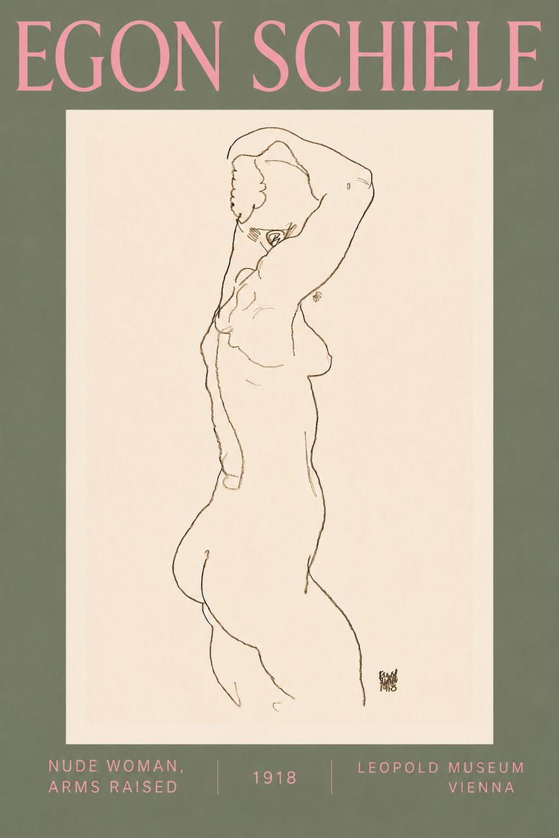 Schiele Nude Woman, Arms Raised No5 - Affiche