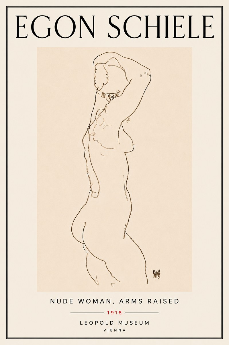 Schiele Nude Woman, Arms Raised No6 - Affiche