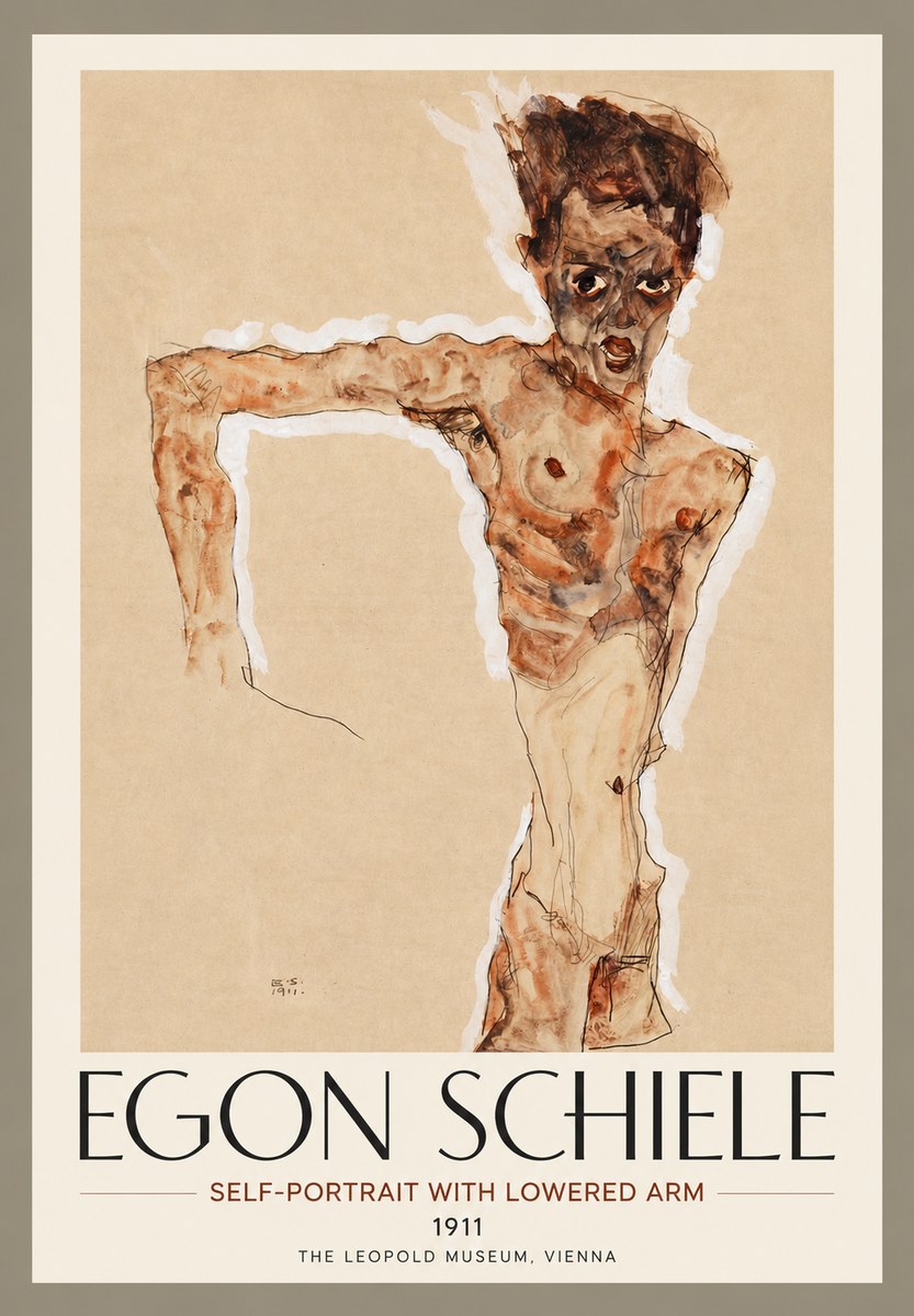 Schiele Self-portrait with Lowered Arm No4 - Affiche
