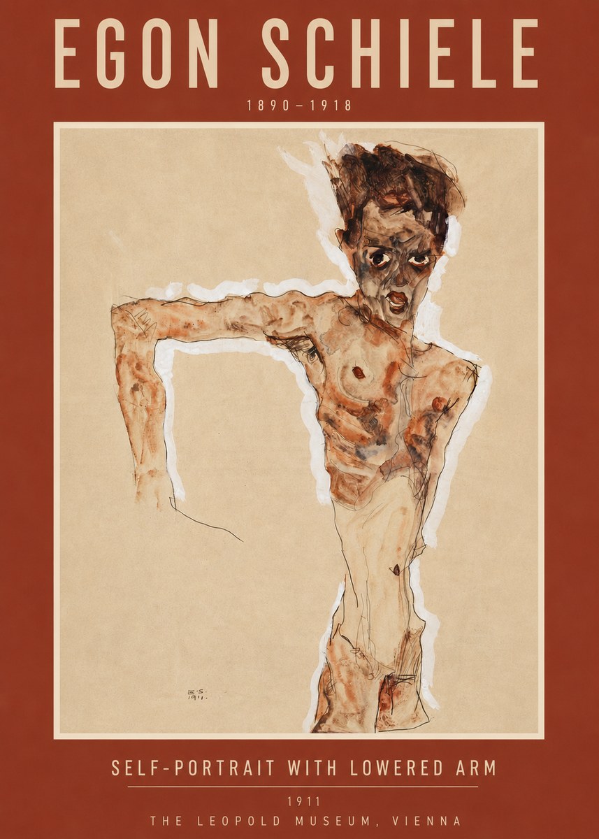 Schiele Self-portrait with Lowered Arm No5 - Affiche