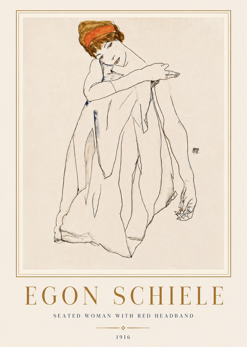 Schiele Seated Woman with Red Headband No4 - Affiche