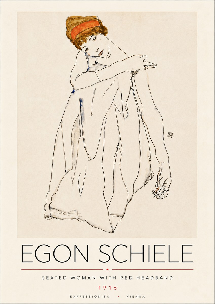 Schiele Seated Woman with Red Headband No6 - Affiche