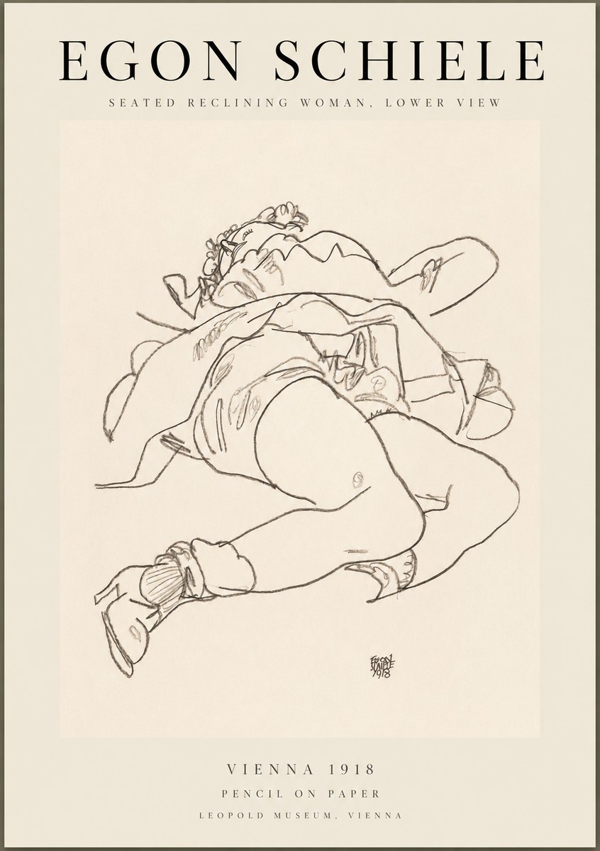 Schiele Seated Reclining Woman, Lower View No1 - Affiche