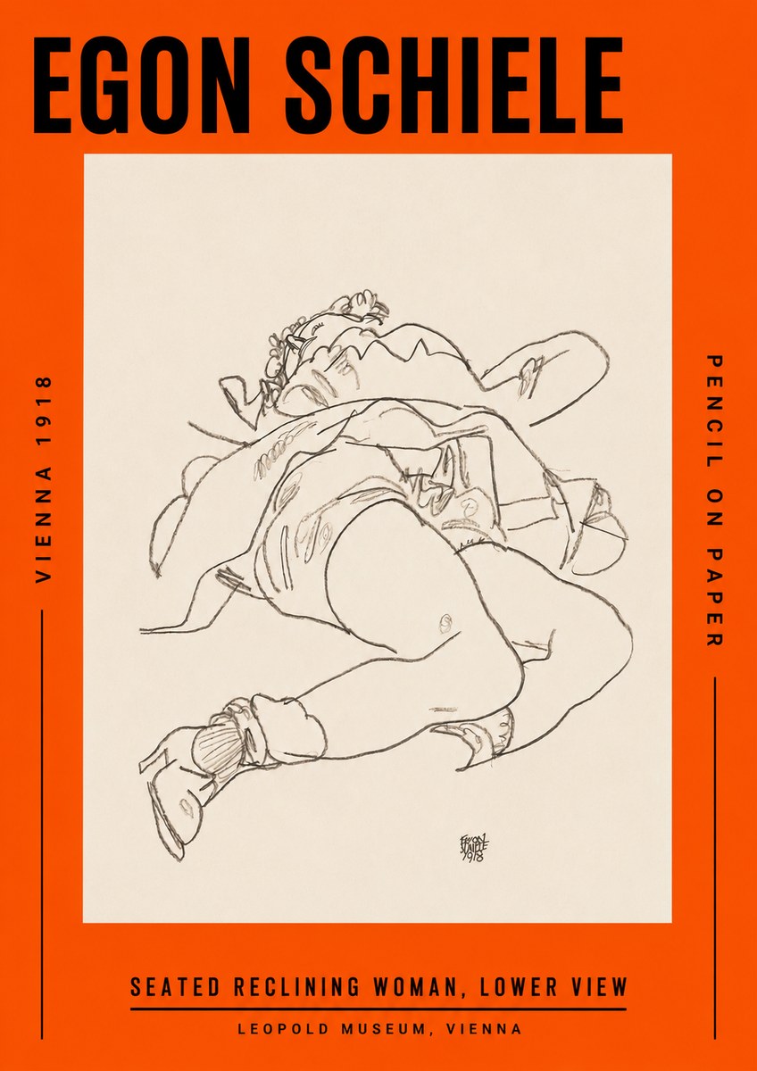 Schiele Seated Reclining Woman, Lower View No2 - Affiche