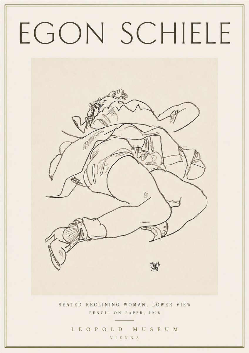 Schiele Seated Reclining Woman, Lower View No4 - Affiche