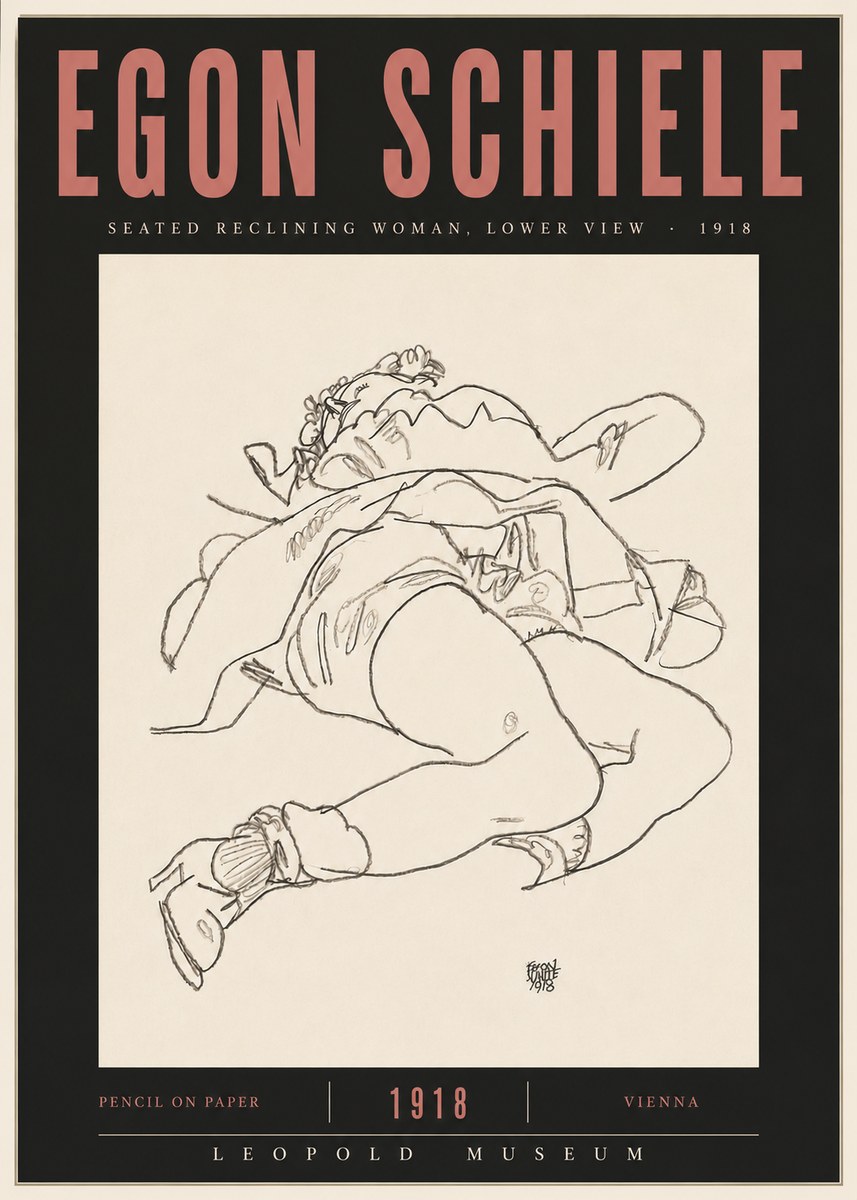 Schiele Seated Reclining Woman, Lower View No5 - Affiche