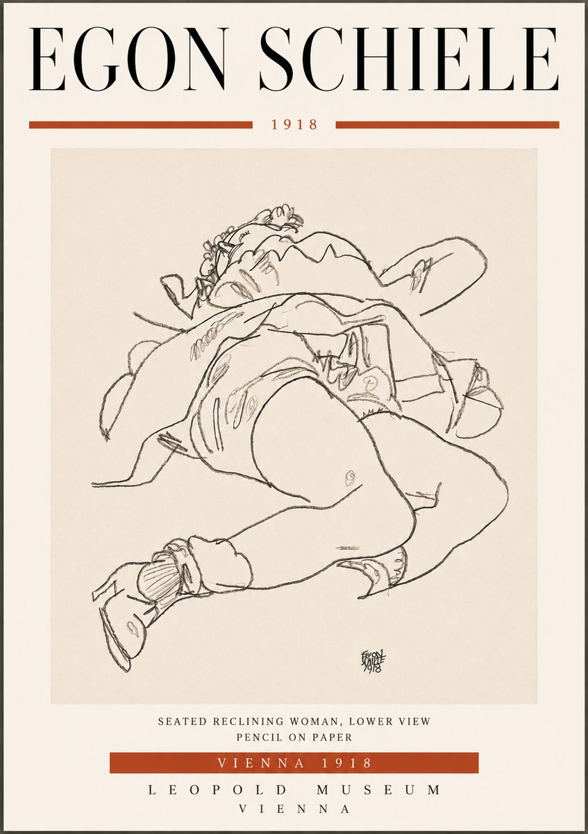 Schiele Seated Reclining Woman, Lower View No6 - Affiche