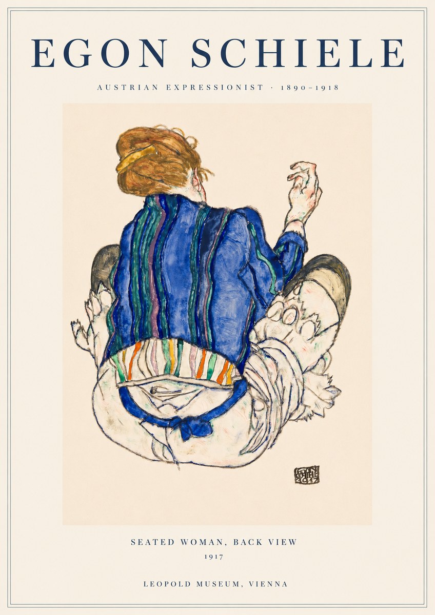 Schiele Seated Woman, Back View No1 - Affiche
