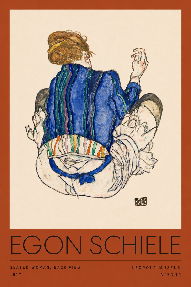 Schiele Seated Woman, Back View No2 - Affiche