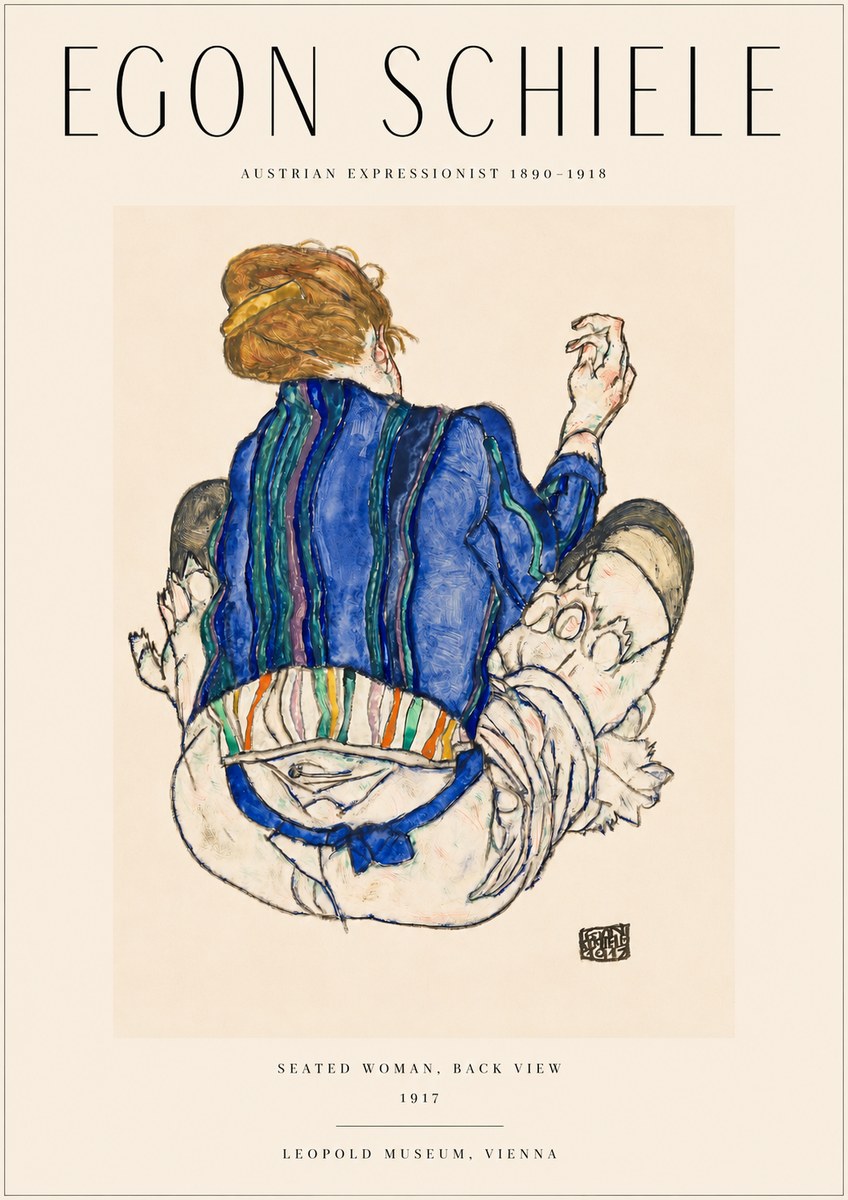 Schiele Seated Woman, Back View No3 - Affiche