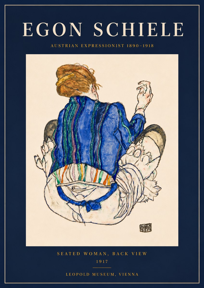Schiele Seated Woman, Back View No6 - Affiche
