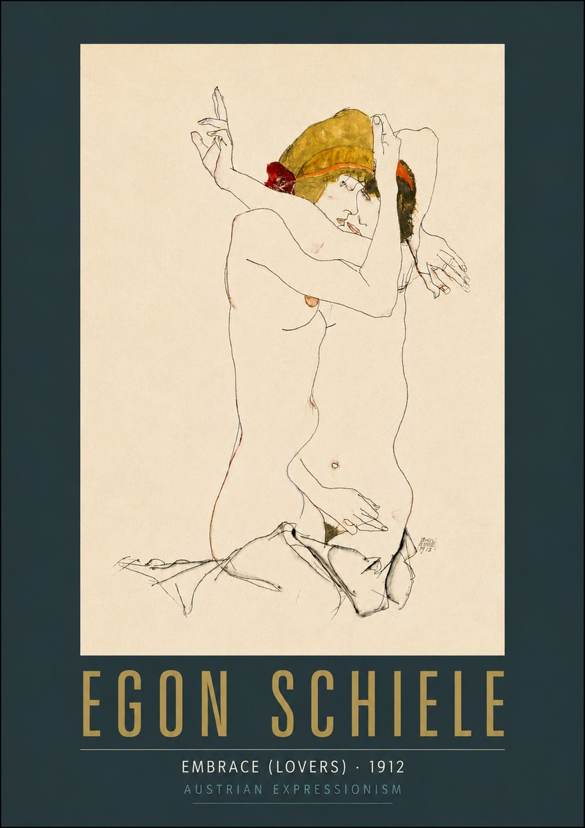 Schiele Embrace (Lovers) No6 - Affiche