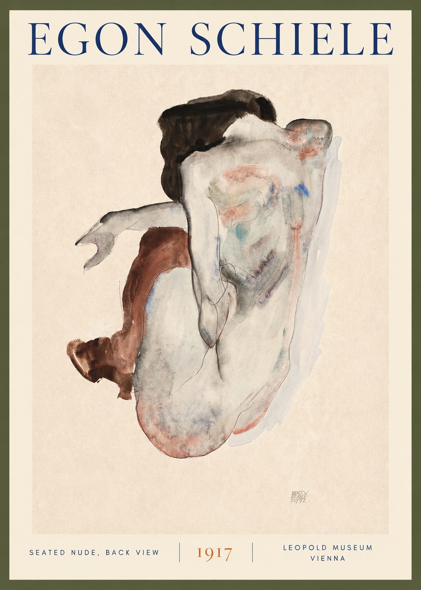 Schiele Seated Nude, Back View No2 - Affiche
