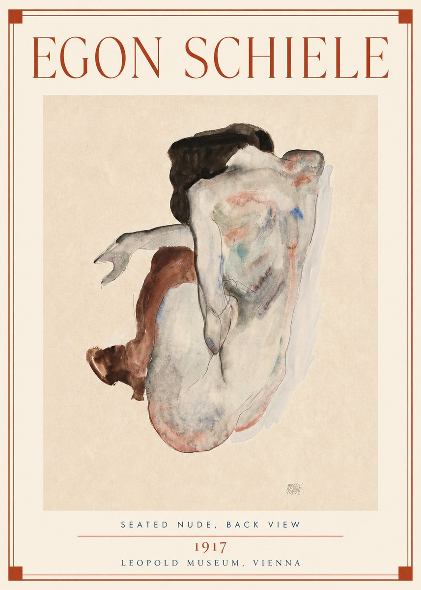 Schiele Seated Nude, Back View No3 - Affiche
