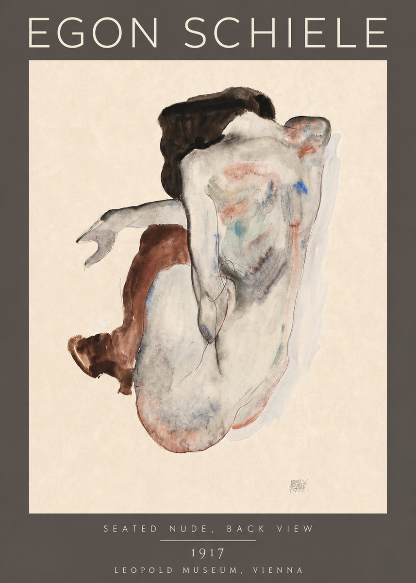 Schiele Seated Nude, Back View No4 - Affiche