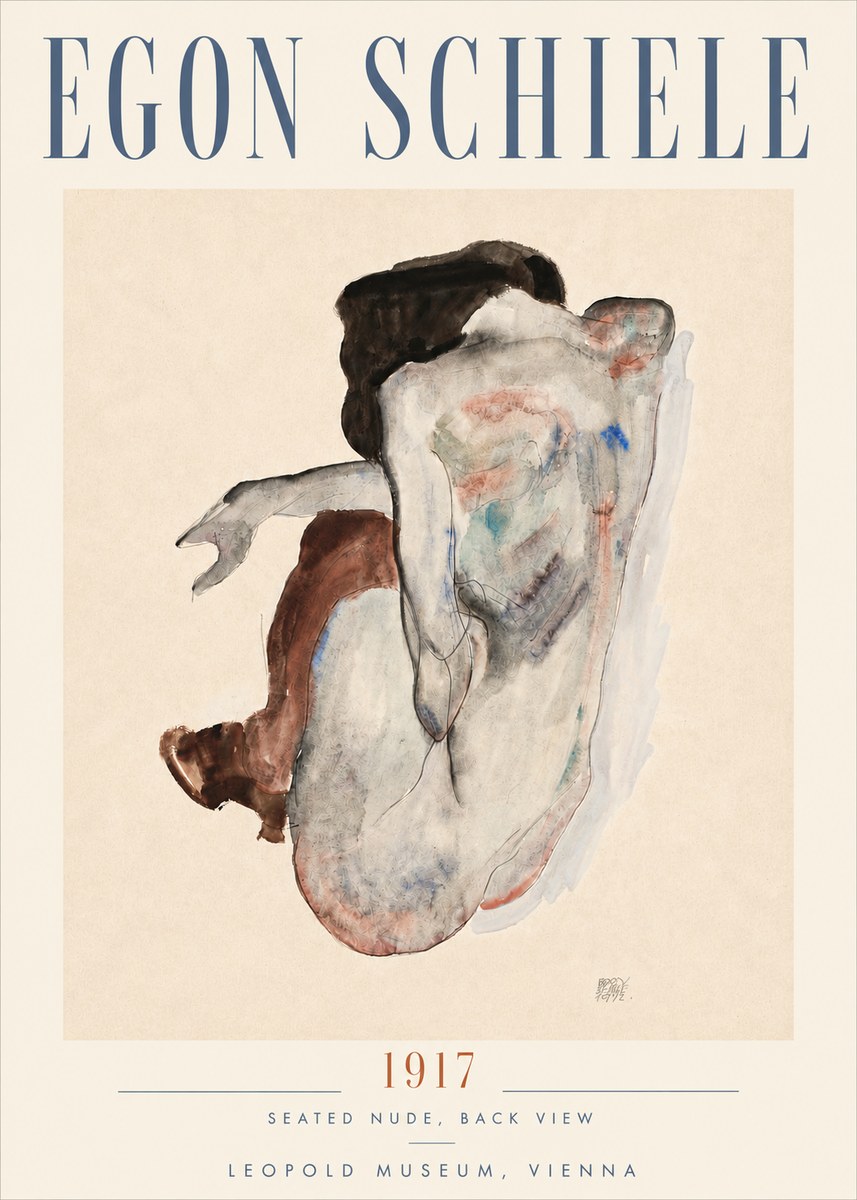 Schiele Seated Nude, Back View No5 - Affiche