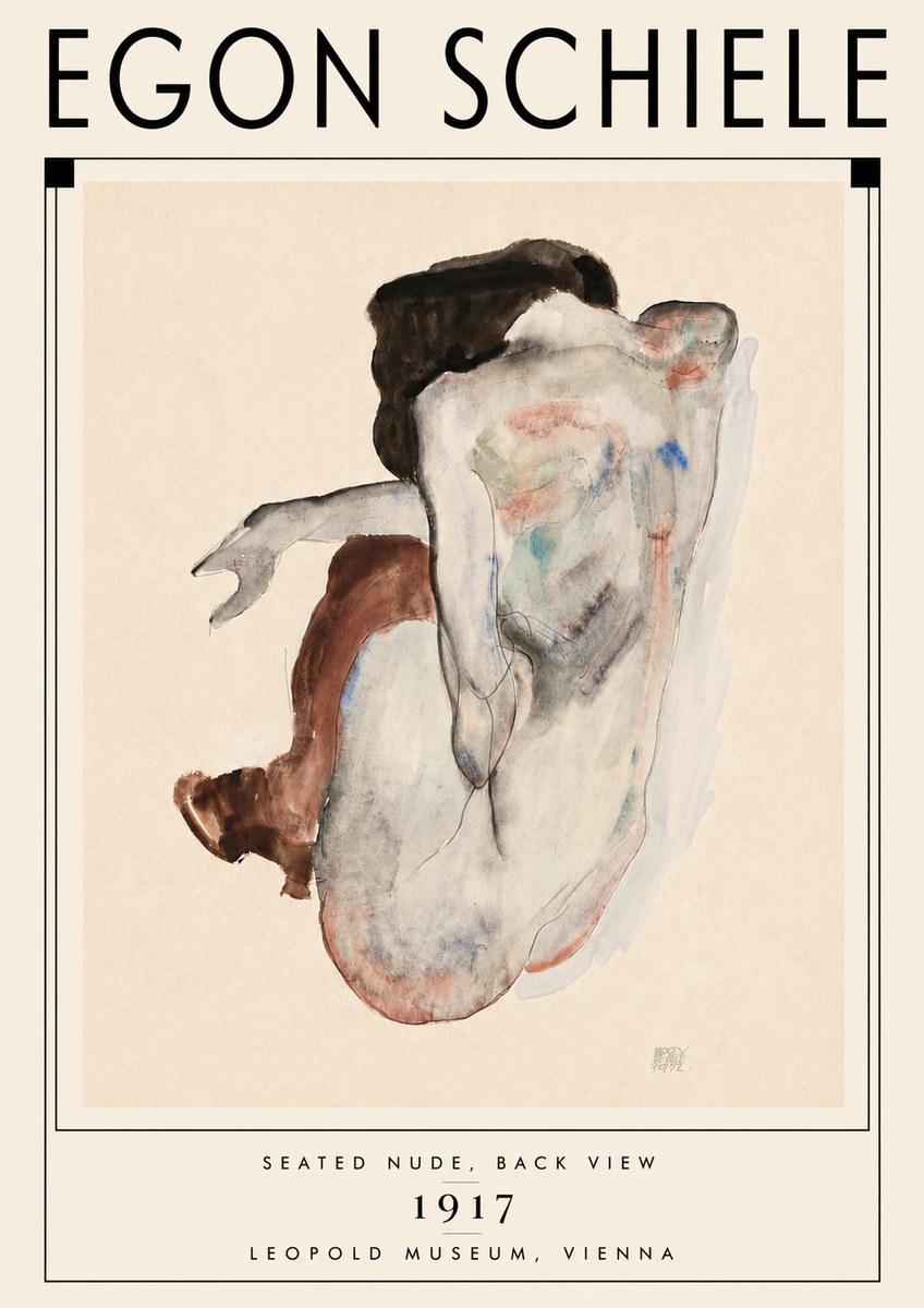 Schiele Seated Nude, Back View No6 - Affiche