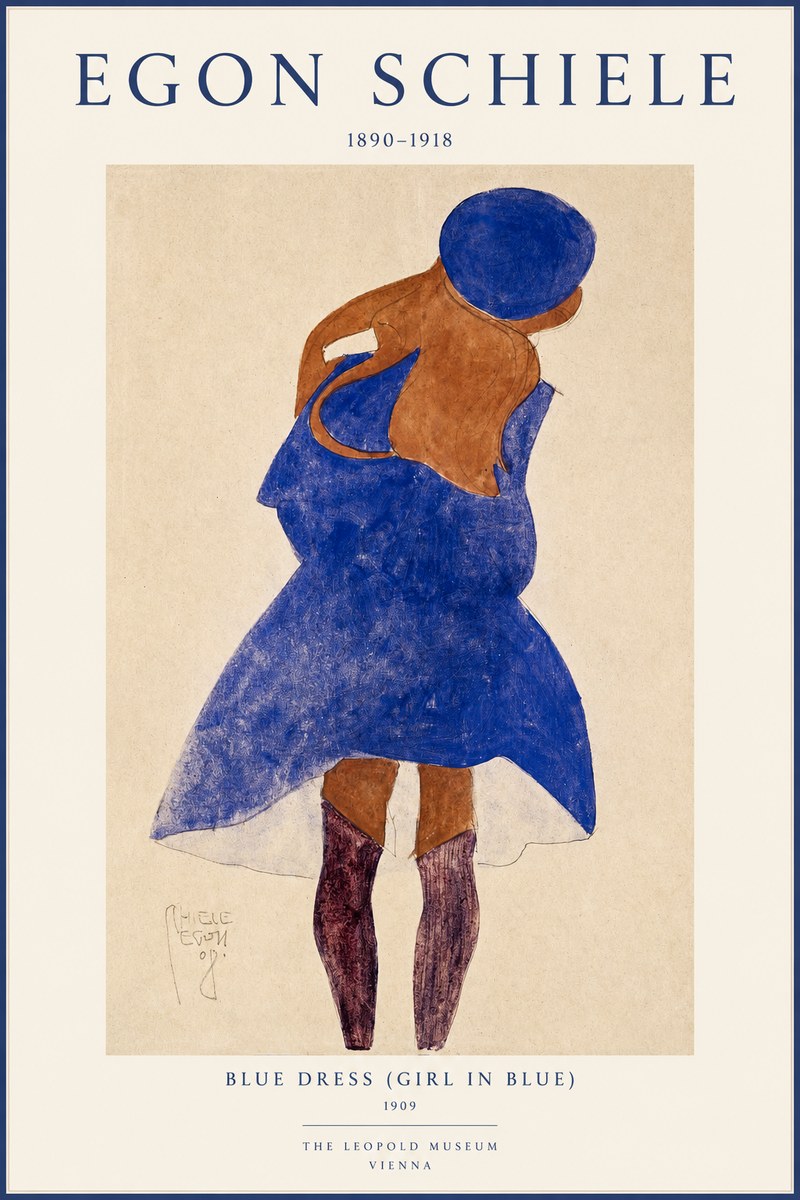 Schiele Blue Dress (Girl in Blue) No1 - Affiche