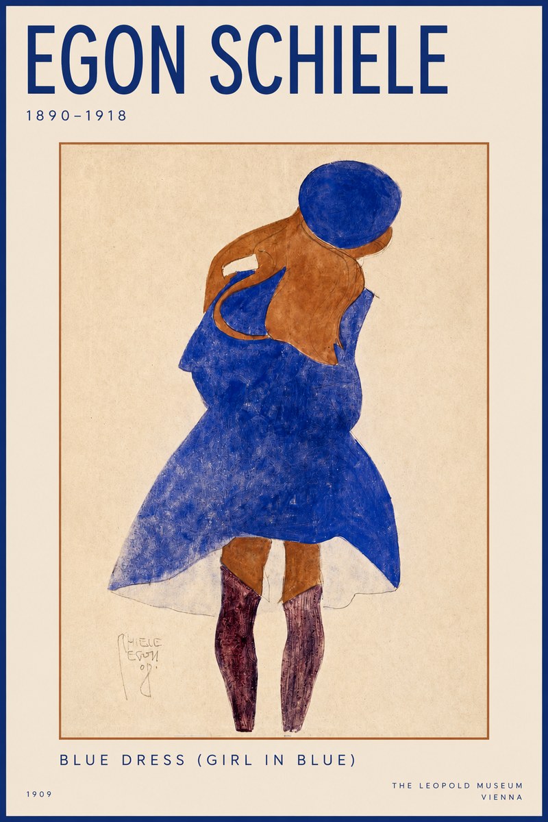 Schiele Blue Dress (Girl in Blue) No2 - Affiche