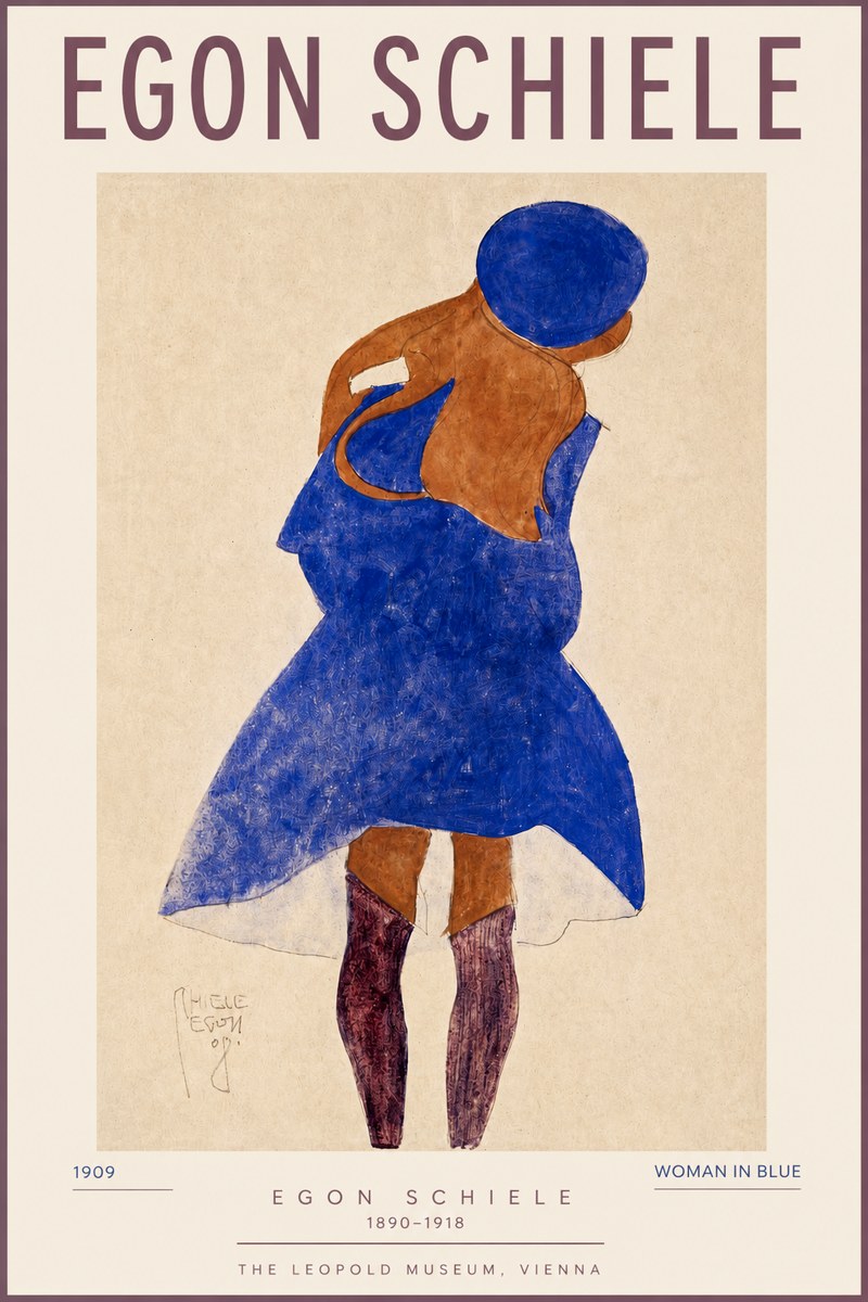 Schiele Blue Dress (Girl in Blue) No3 - Affiche