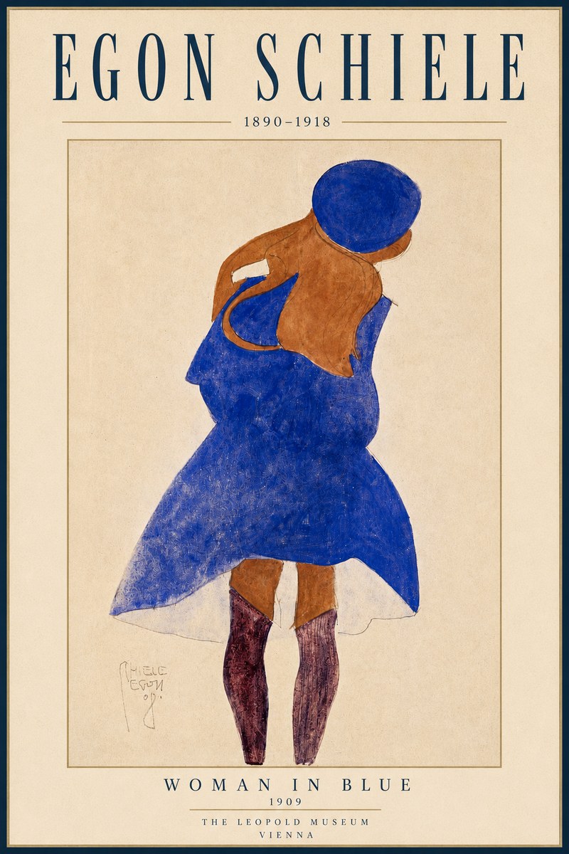 Schiele Blue Dress (Girl in Blue) No4 - Affiche
