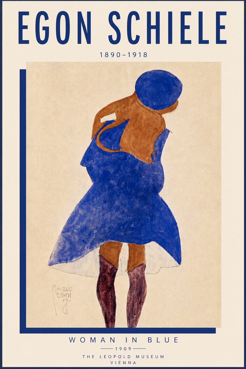 Schiele Blue Dress (Girl in Blue) No5 - Affiche