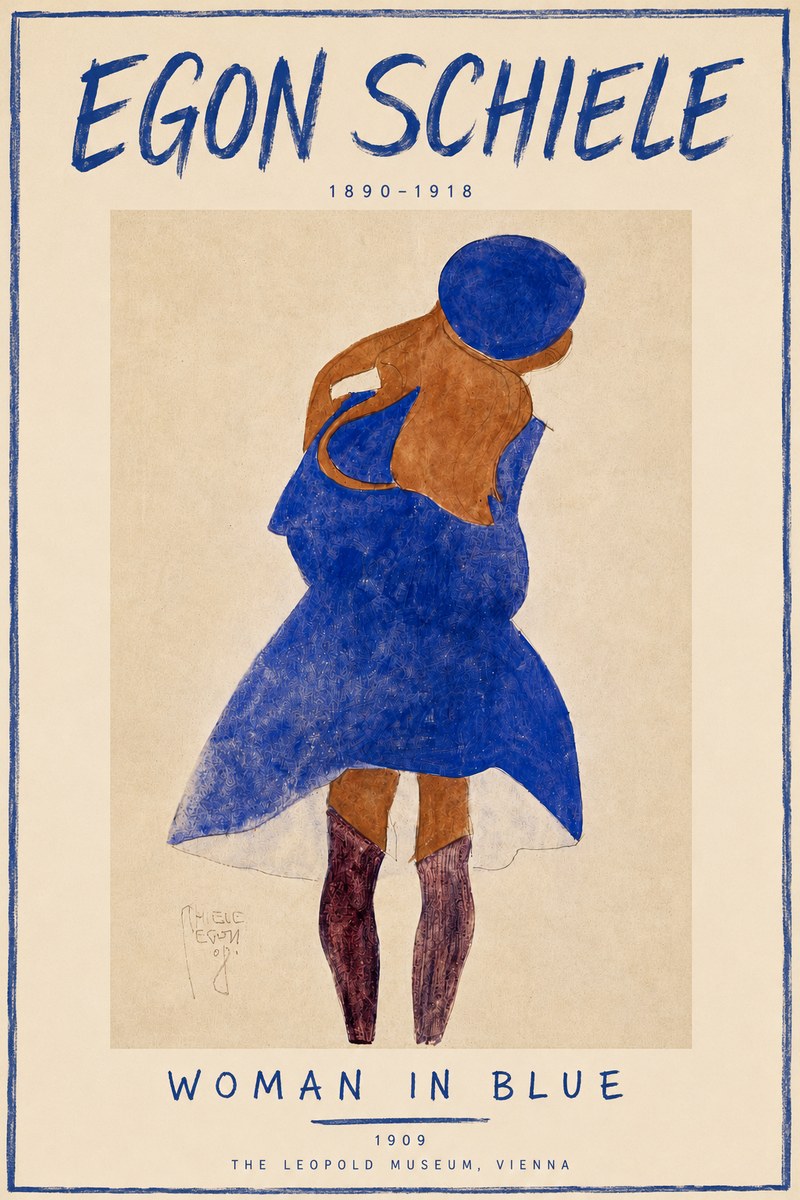 Schiele Blue Dress (Girl in Blue) No6 - Affiche