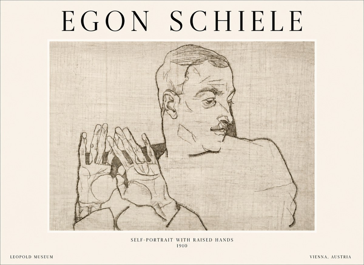 Schiele Self-portrait with Raised Hands No1 - Affiche