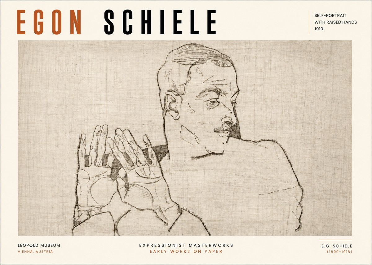 Schiele Self-portrait with Raised Hands No3 - Affiche