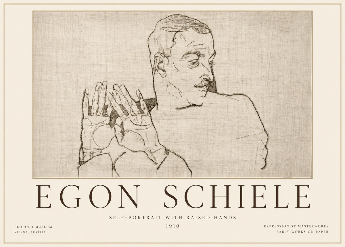 Schiele Self-portrait with Raised Hands No4 - Affiche