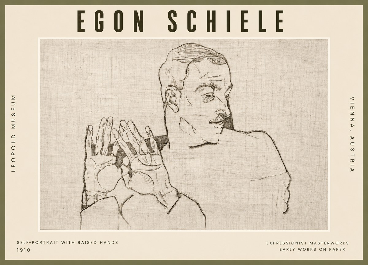 Schiele Self-portrait with Raised Hands No5 - Affiche