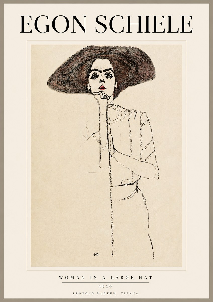 Schiele Woman in a Large Hat No2 - Affiche