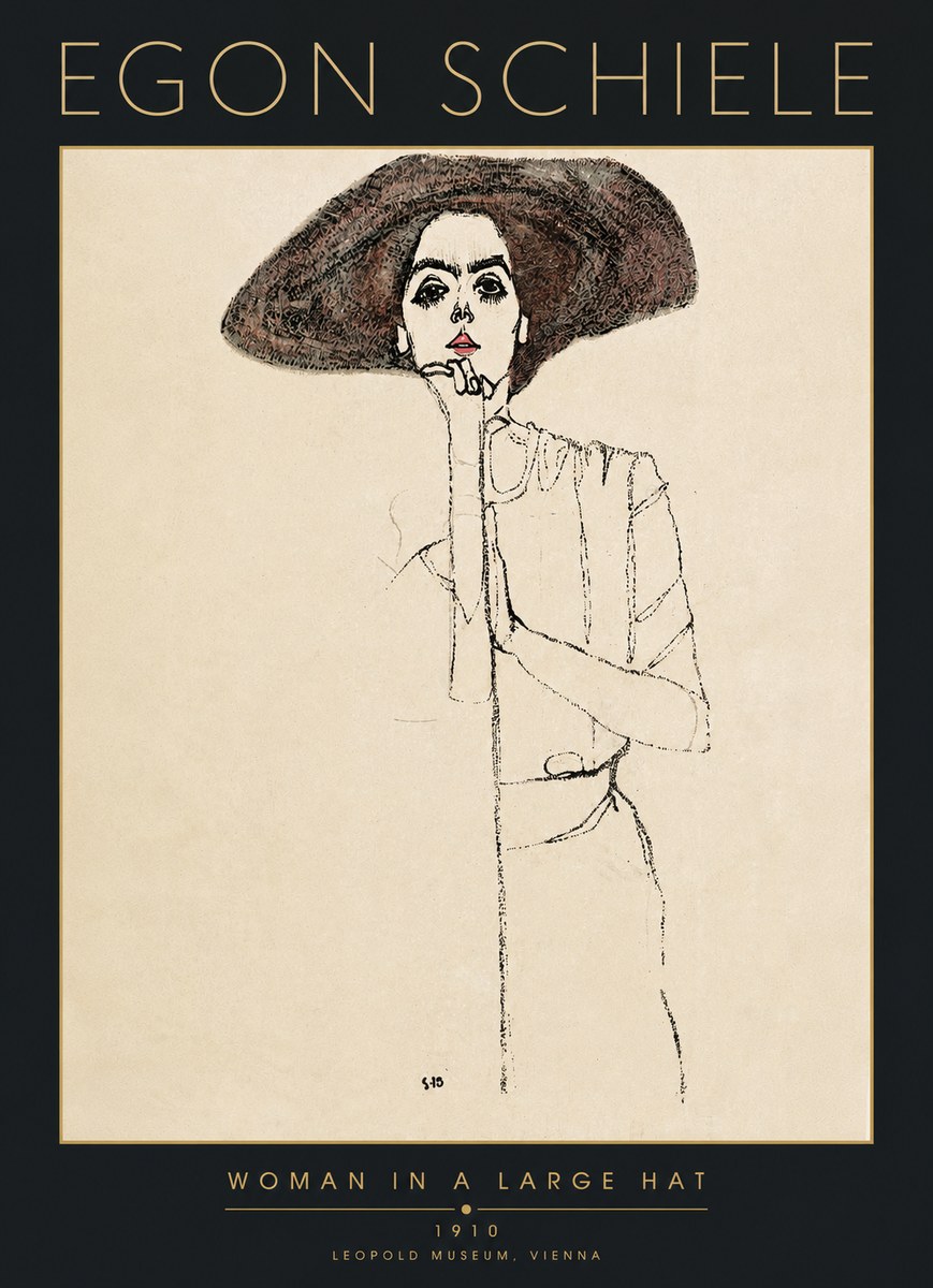Schiele Woman in a Large Hat No5 - Affiche