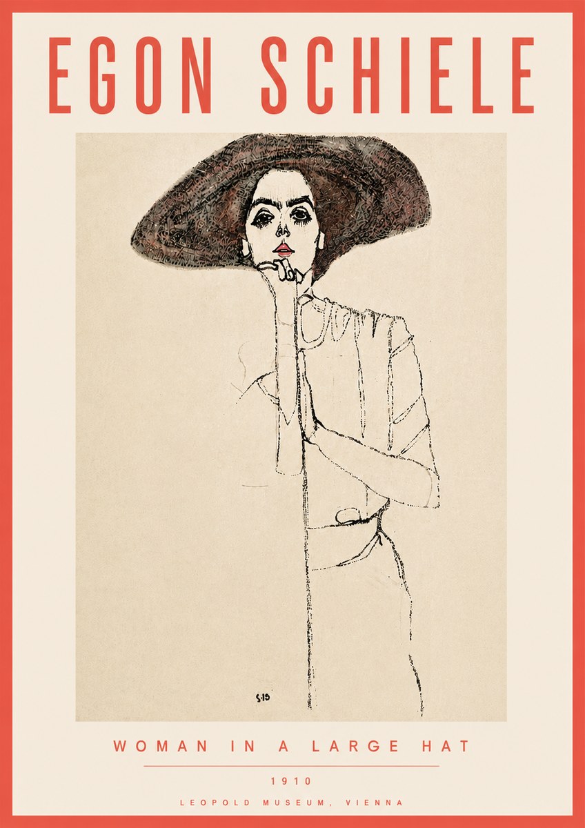 Schiele Woman in a Large Hat No6 - Affiche