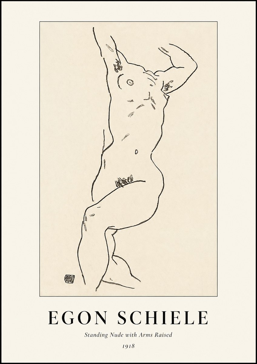 Schiele Standing Nude with Arms Raised No1 - Affiche