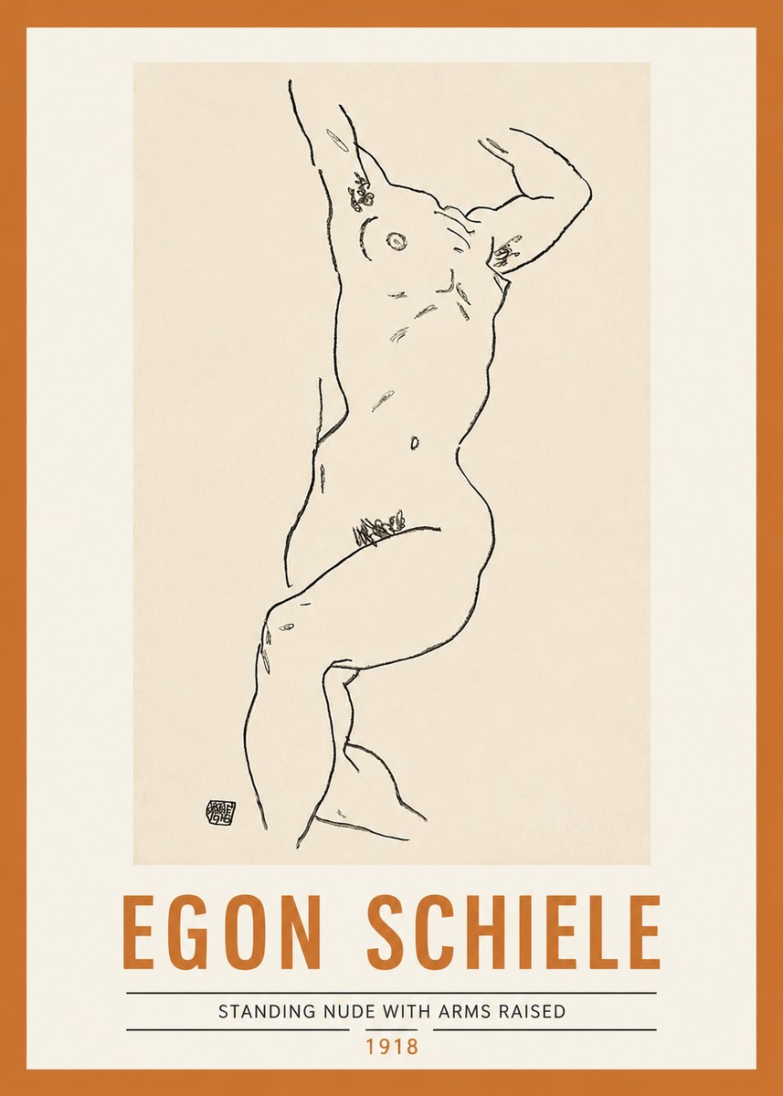 Schiele Standing Nude with Arms Raised No2 - Affiche