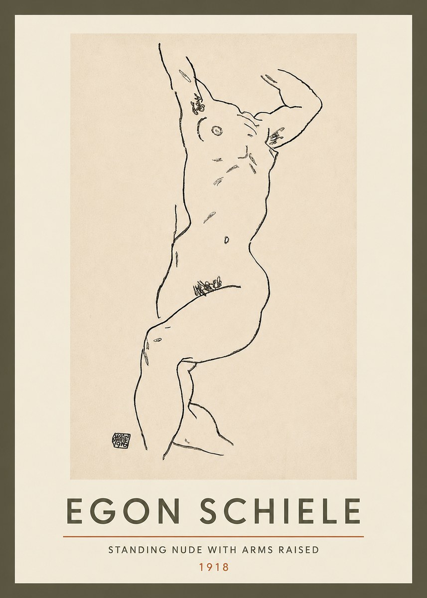 Schiele Standing Nude with Arms Raised No3 - Affiche
