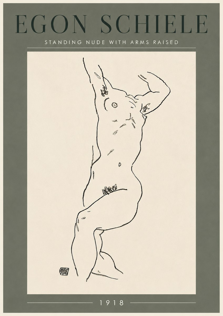 Schiele Standing Nude with Arms Raised No6 - Affiche
