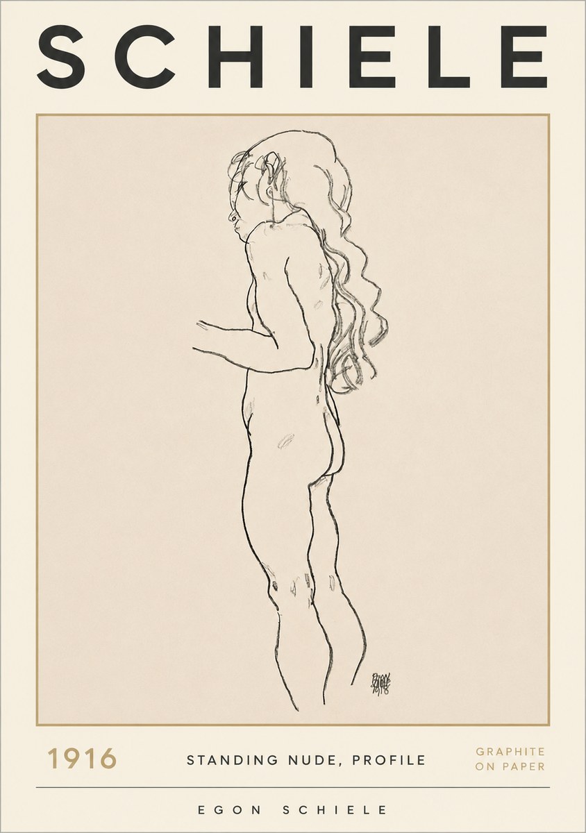 Schiele Standing Nude, Profile No2 - Affiche