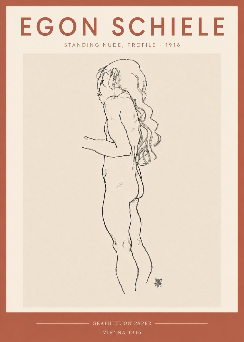 Schiele Standing Nude, Profile No3 - Affiche
