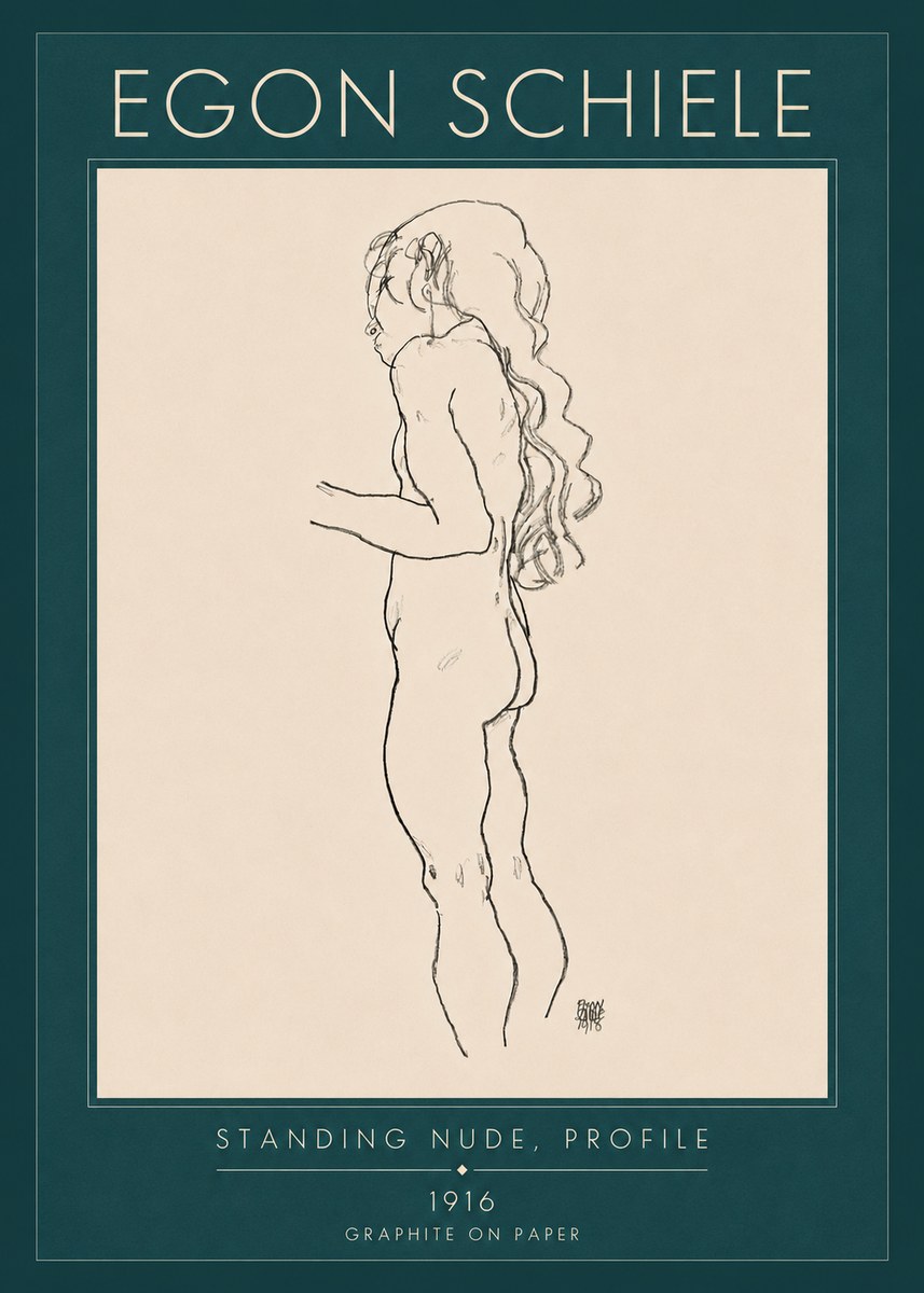 Schiele Standing Nude, Profile No4 - Affiche