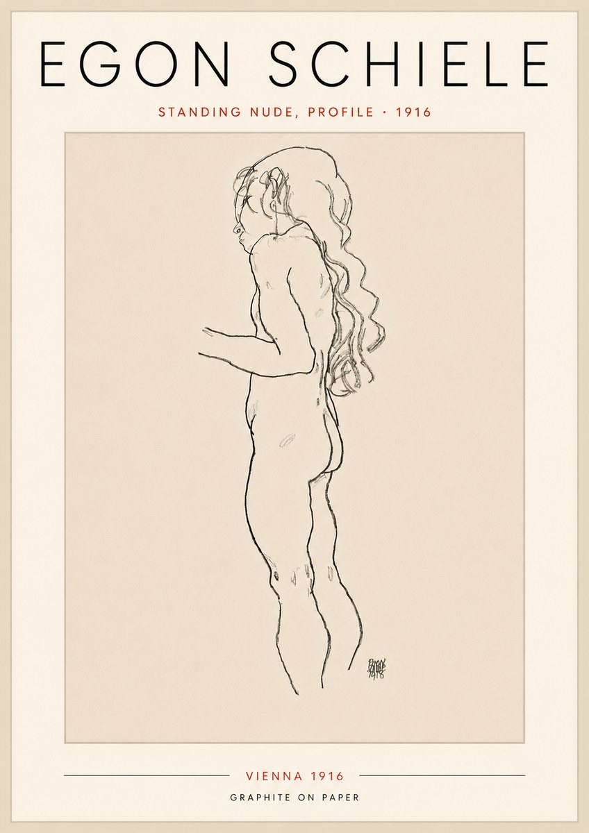 Schiele Standing Nude, Profile No5 - Affiche