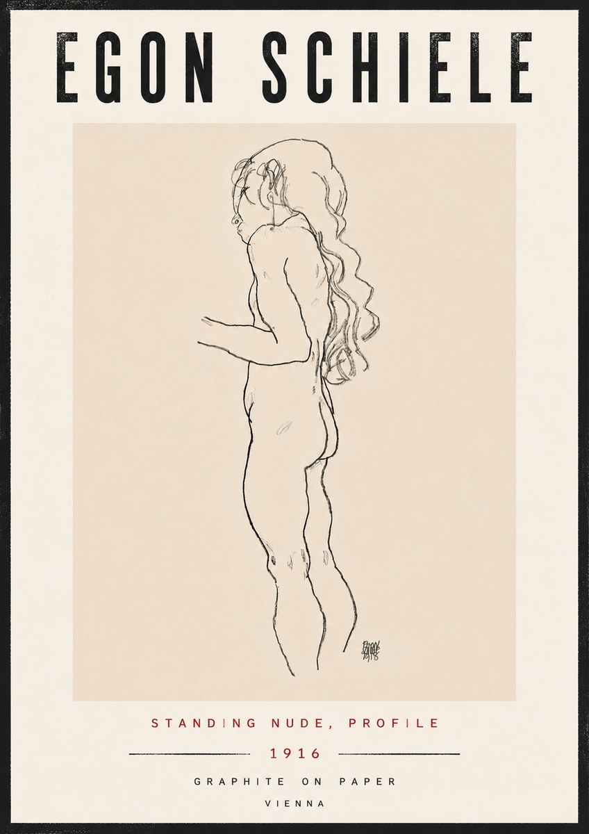 Schiele Standing Nude, Profile No6 - Affiche