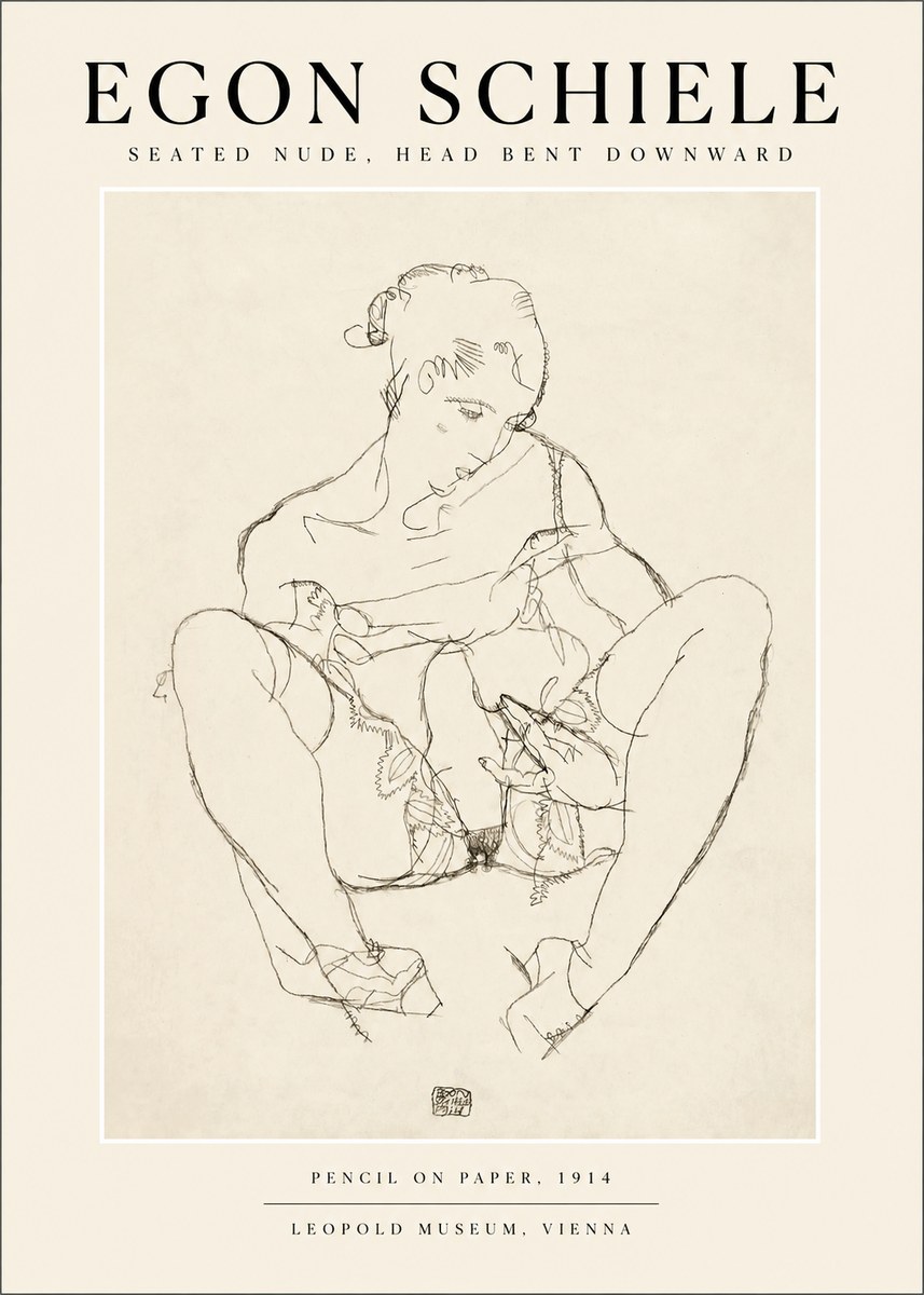 Schiele Seated Nude, Head Bent Downward No1 - Affiche