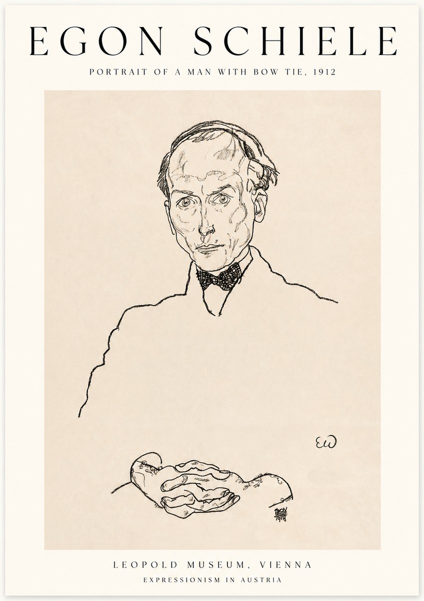Schiele Portrait of a Man with Bow Tie, 1912 No1 - Affiche