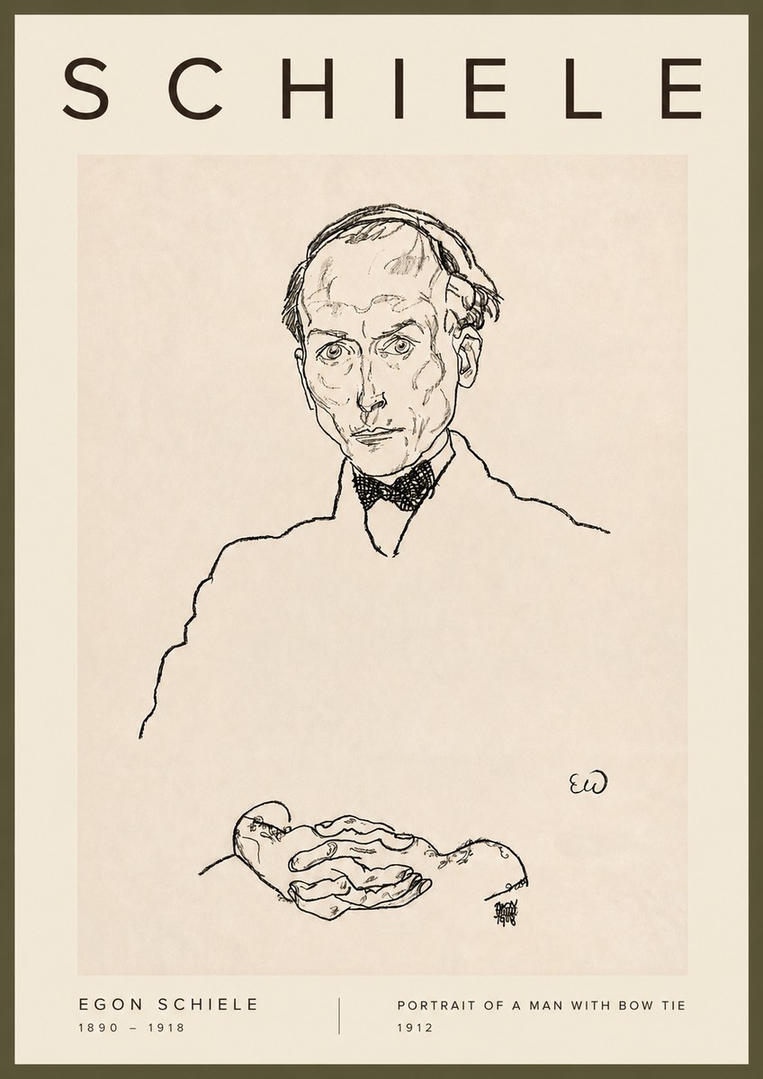 Schiele Portrait of a Man with Bow Tie, 1912 No2 - Affiche