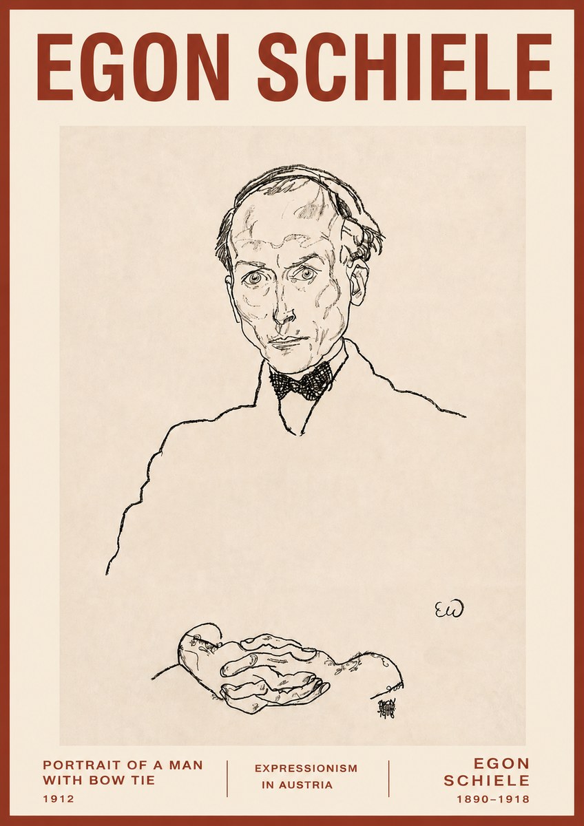Schiele Portrait of a Man with Bow Tie, 1912 No3 - Affiche